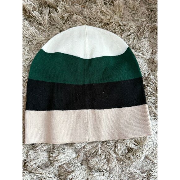 Kate Spade Beanie Hat Striped Black Green White Tan Color Block - Picture 3 of 3
